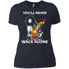 Load image into Gallery viewer, Daddy Autism Shirt You&#39;ll Never Walk Alone Ladies&#39; Boyfriend