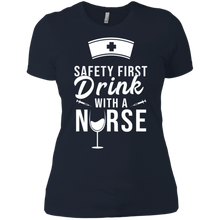 Load image into Gallery viewer, Safety First Drink With A Nurse Shirt St Patricks Day Ladies' Boyfriend