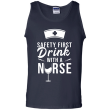 Load image into Gallery viewer, Safety First Drink With A Nurse Shirt St Patricks Day Tank Top