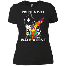 Load image into Gallery viewer, Daddy Autism Shirt You&#39;ll Never Walk Alone Ladies&#39; Boyfriend