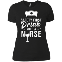 Load image into Gallery viewer, Safety First Drink With A Nurse Shirt St Patricks Day Ladies' Boyfriend